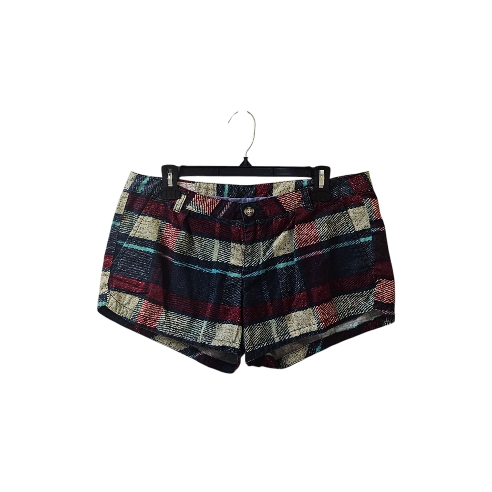 Hurley Vintage y2k Plaid Pleated Shorts Size 11 Low Rise Blue Green Purple